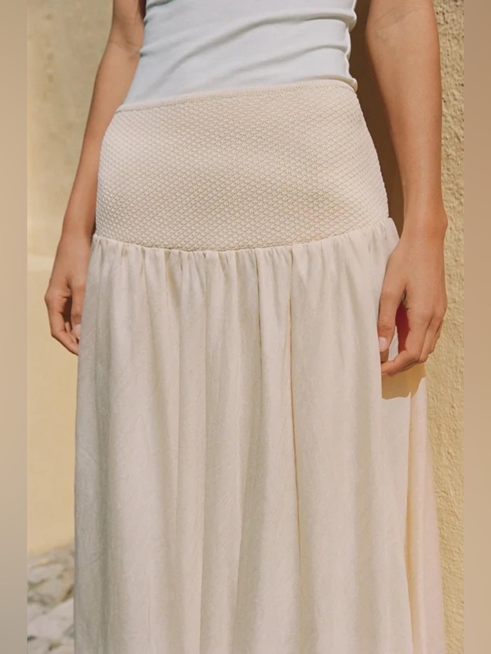 Zara Combined Knit Balloon Midi Skirt Ecru Size S NWT - Picture 3 of 14